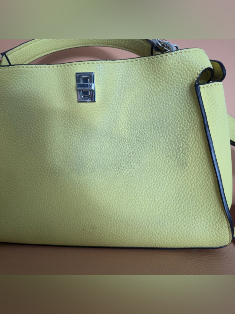 Guess Women's Uptown Chic Large Turnlock Satchel - Yellow *Stained on the back* - Picture 4 of 11